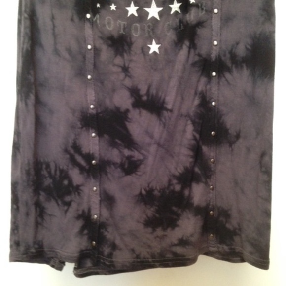 Affliction Black Premium V Neck Mini Dress Studs Rivets Stars - Picture 12 of 12